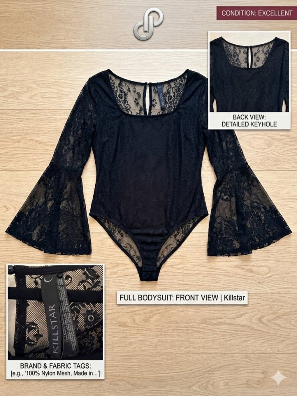 Killstar Black Lace Bodysuit Size XL